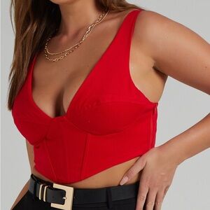 Showpo Ohganda V Neck Corset Top in Red